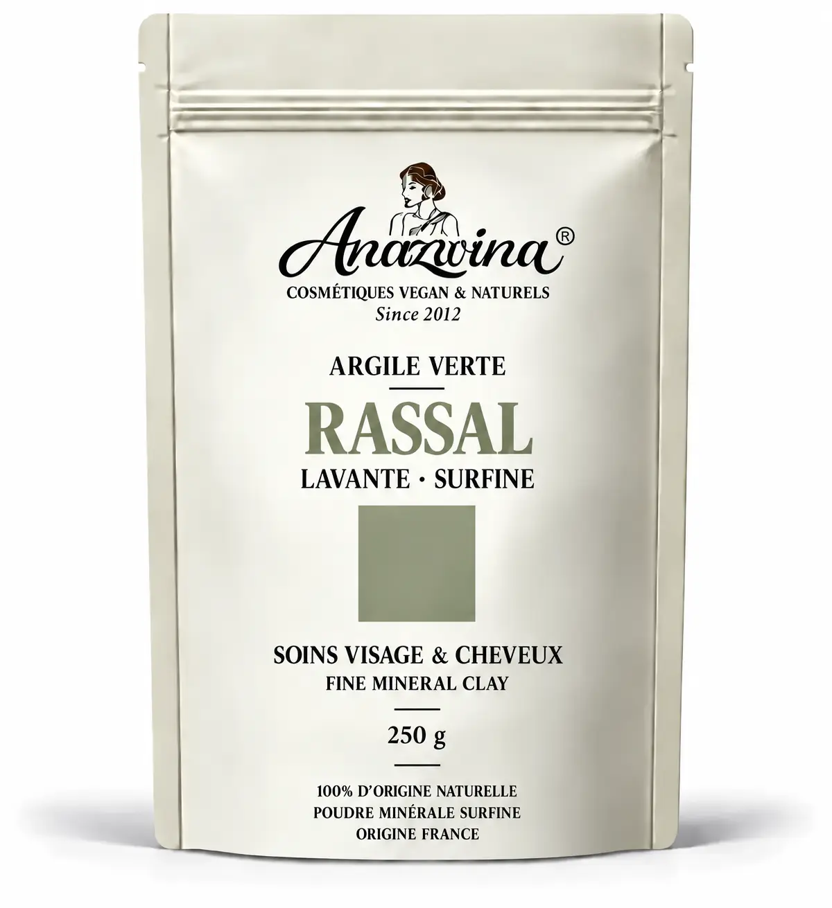 Sachet Anazwina Argile Verte Rassal 250 g pour les soins capillaires