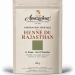 **Texte alternatif :** Sachet de Henné du Rajasthan Anazwina France, coloration végétale capillaire naturelle 100 g, conditionné en Inde.