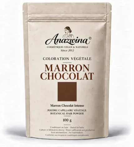 Sachet Anazwina Marron Chocolat Intense 100 g, coloration végétale brune aux reflets chocolat naturels.