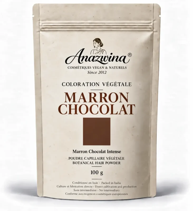 Sachet Anazwina Marron Chocolat Intense 100 g, coloration végétale brune aux reflets chocolat naturels.