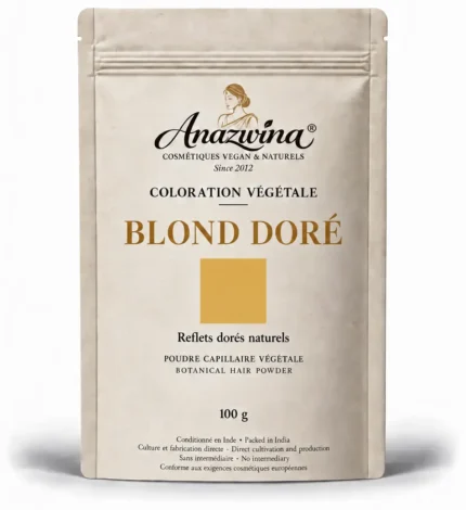 Sachet de coloration végétale Blond Doré Anazwina, poudre capillaire 100 g aux reflets dorés naturels