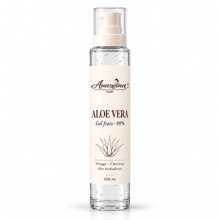 Gel frais d’aloe vera 99 % Anazwina en flacon pompe transparent de 100 ml,