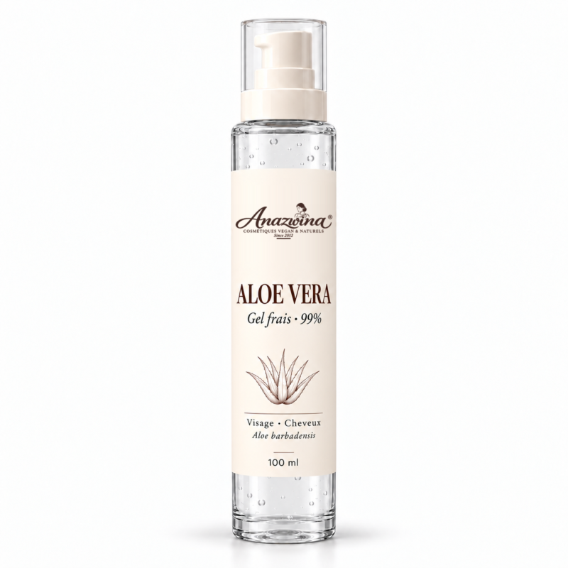 Gel frais d’aloe vera 99 % Anazwina en flacon pompe transparent de 100 ml,