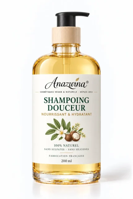 Flacon Anazwina Shampoing Douceur nourrissant et hydratant 200 ml, fabriqué en France