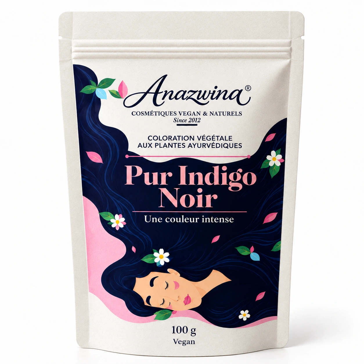 Cosmétiques naturels au Maroc 2 Sachet Anazwina Pur Indigo Noir 100 g